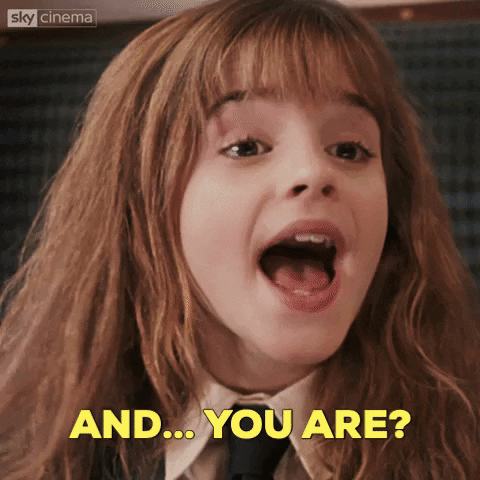 un gif d'hermione dans harry potter qui dit "and... you are ?"