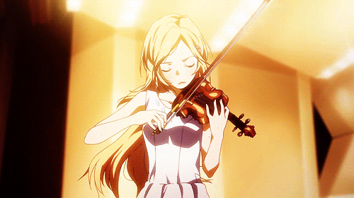 une passage de l'anime your lie in april où on voit une personne faire du violon